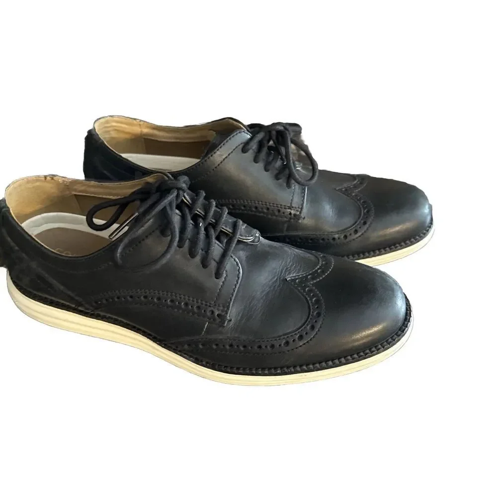 Cole Haan Mens Size 7 Black Wingtip Oxford Lace Up Dress Shoes